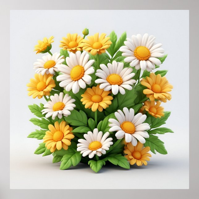 Poster Buquê de Margaridas Brilhantes com Flores Brancas  (Frente)