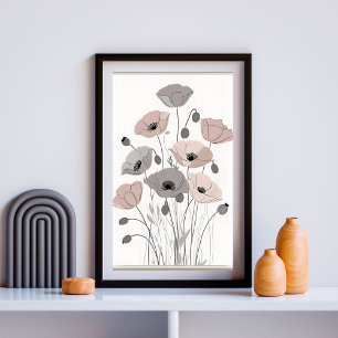 Poster Buquê de Papoula Vintage XI – Botânica Neutra Suav