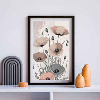 Poster Buquê de Papoula Vintage XX – Estado Botânico Neut