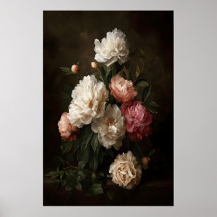Poster Buquê de Peônia Antiga Arte Floral Vintage na Pare