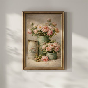 Poster Buquê de Peônia Vintage em Latas Antigas