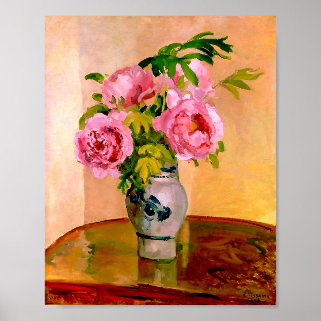 Poster Buquê de Peonies Rosa por Camille Pissarro (Frente)