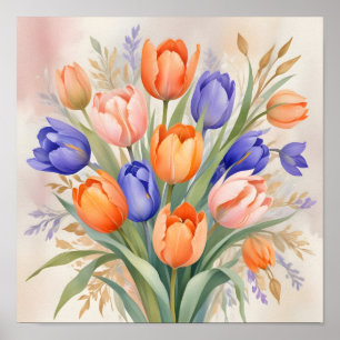 Poster Buquê de Primavera vibrante - Tulipas no Sangue do