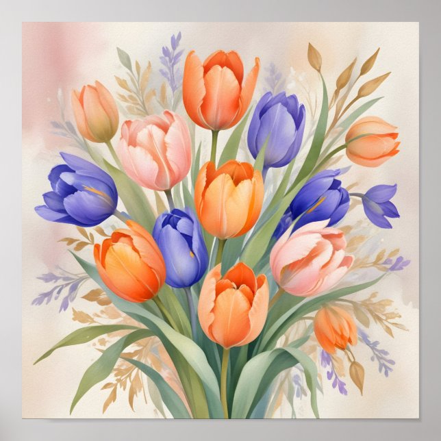 Poster Buquê de Primavera vibrante - Tulipas no Sangue do (Frente)