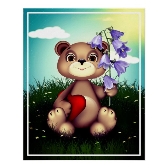 Pôster Buquê de retenção do urso Flor-39920 (Frente)