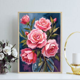 Poster Buquê de Rosa Rosa Bege Pintado