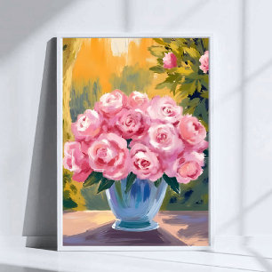 Poster Buquê de Rosa Rosa Vaso Floral Aquarela