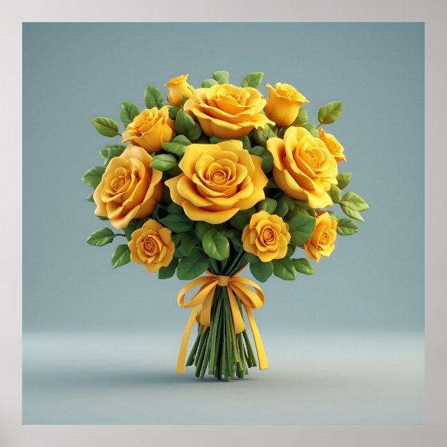 Poster Buquê de Rosas Amarelas Brilhantes (Frente)