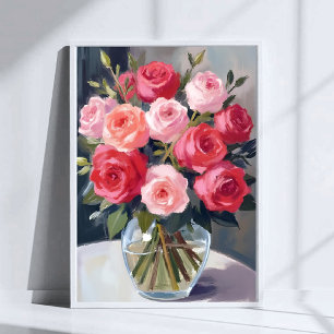 Poster Buquê de Rosas Pintura em Aquarela Floral Vermel