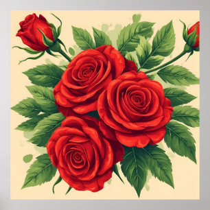 Poster Buquê de Rosas Vermelhas Vibrantes