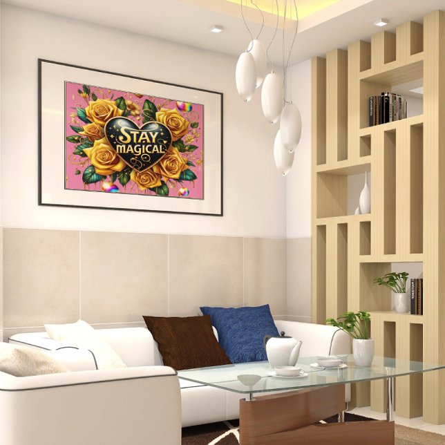 Poster Buquê Encantador de Rosas Ouros e Coração24x18 (Criador carregado)