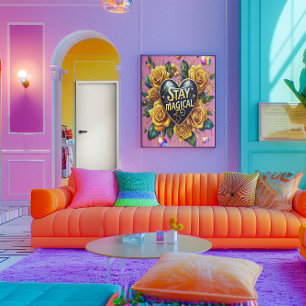 Poster Buquê Encantador de Rosas Ouros e Coração 18x24