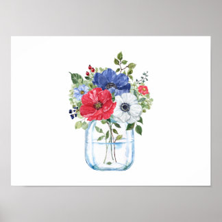 Poster Buquê Floral Colorido no Jar de Vidro