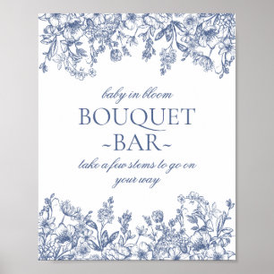 Poster Buquê Floral de Bebê Azul Chinoiserie Vintage Bar