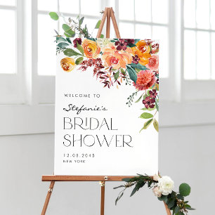 Poster Buquê Floral de Outono em Aquarela para Chá de Noi