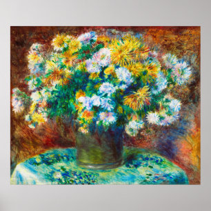 Poster Buquê Floral Dourado e Branco Arte Impressionista