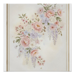 Pôster Buquê Floral Elegante de Peônias Rosas e Wisteria