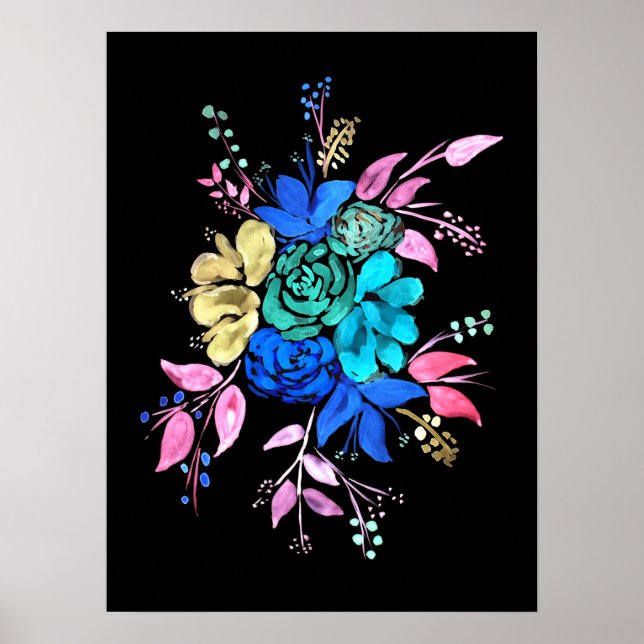 Poster Buquê Floral Neon Style (Frente)
