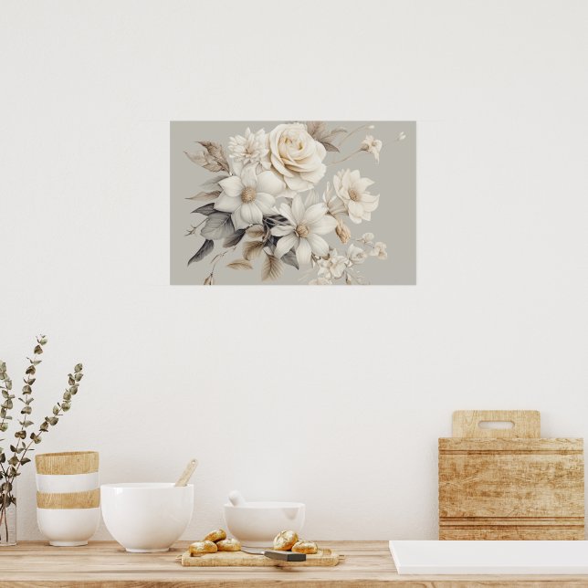 Poster Buquê Floral Rosa Branca Elegante (Cozinha)
