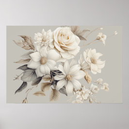 Poster Buquê Floral Rosa Branca Elegante