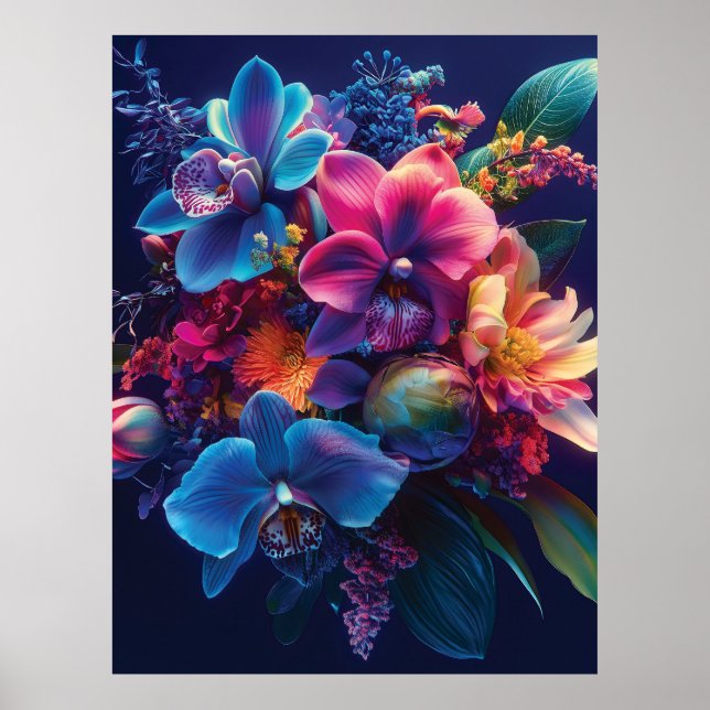 Poster Buquê Floral Vibrante com Flores de Neon (Frente)