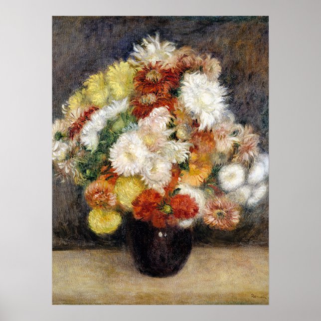 Poster Buquê Pierre-Auguste Renoir de Chrysanthemums (Frente)