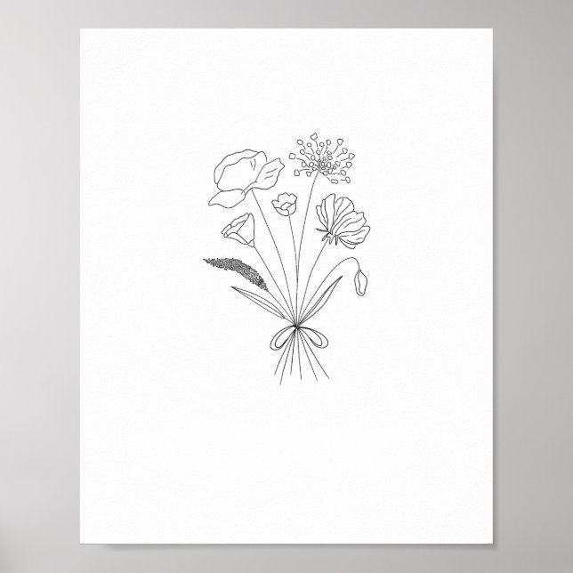 Poster Buquê preto e branco, flores, floral (Frente)