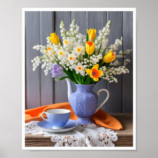 Poster Buquê primavera de Daffodils Tulips Lilly do Vale