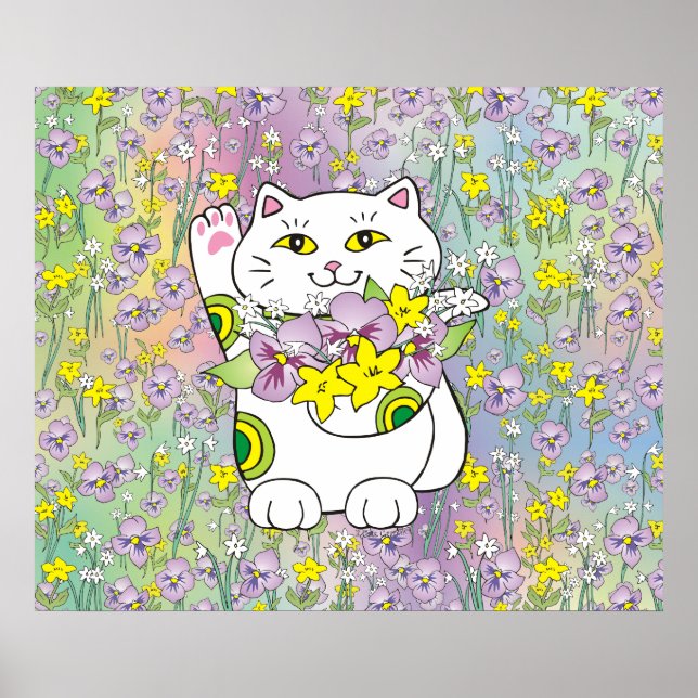 Pôster Buquê primavera Maneki Neko (Gato Sortudo) (Frente)