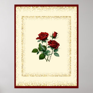 Poster Buquê Rosa vermelha enquadrado com Canvas de ponto