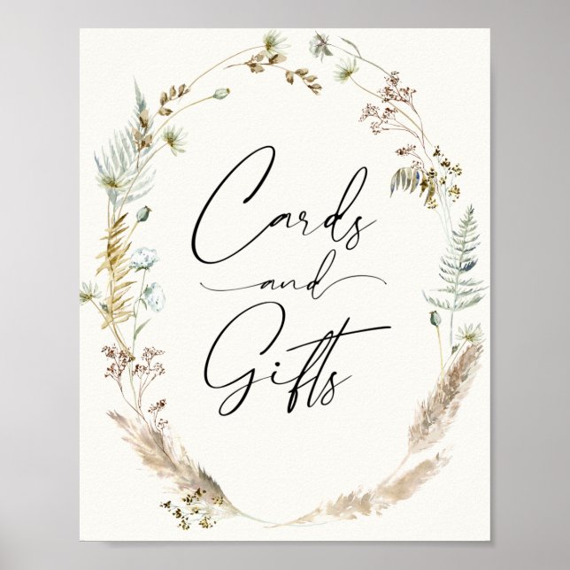 Poster Buquês Secos de Grama Pampas Boho Cartões e Presen (Frente)