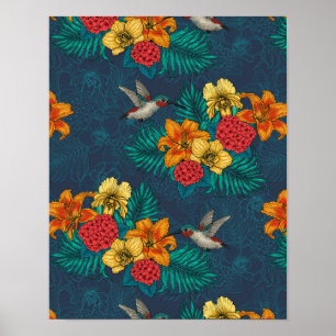 Poster Buquês tropicais e beija-flores