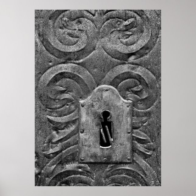 Pôster Buraco da fechadura em porta de metal medieval (Frente)