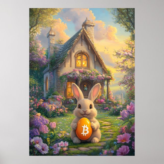 Poster Buraco de Coelho Cripto Da Páscoa De Bitmoney (Frente)