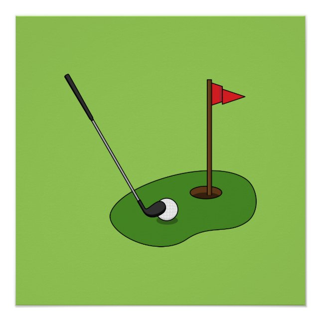 Pôster Buraco de Curso de Golfe com Bandeira (Frente)