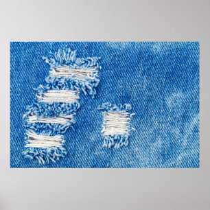 Poster Buraco nos Jeans Denim. Azul torno destruído