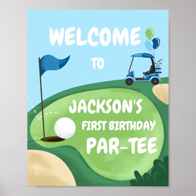 Poster Buraco Par-Tee Golf em Um Garoto Azul de Aniversár (Frente)