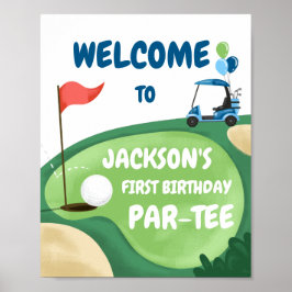 Poster Buraco Par-Tee Golf em Um Garoto Azul de Aniversár