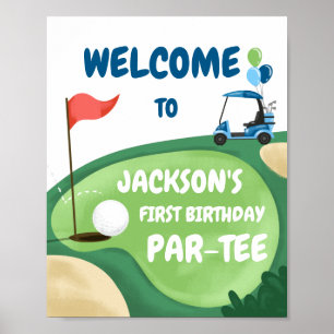 Poster Buraco Par-Tee Golf em Um Garoto Azul de Aniversár
