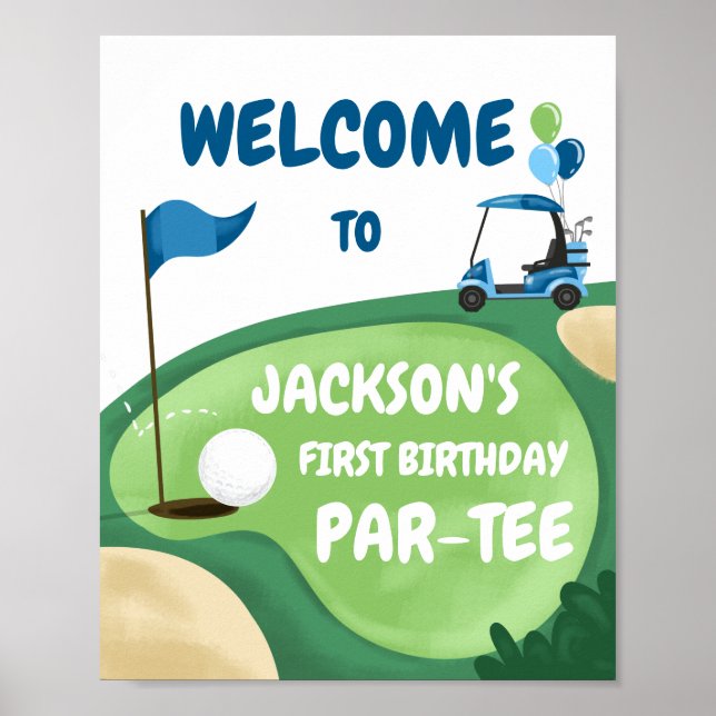 Poster Buraco Par-Tee Golf em Um Garoto Azul de Aniversár (Frente)