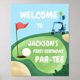 Poster Buraco Par-Tee Golf em Um Garoto Azul de Aniversár