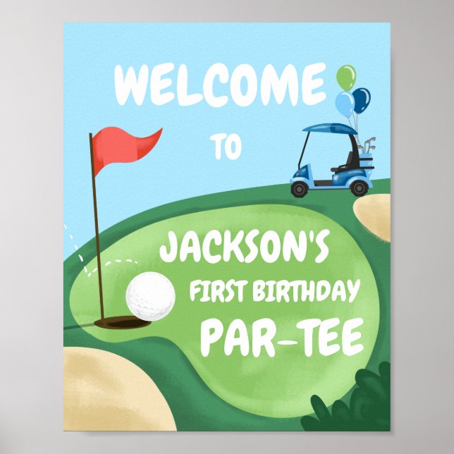 Poster Buraco Par-Tee Golf em Um Garoto Azul de Aniversár (Frente)