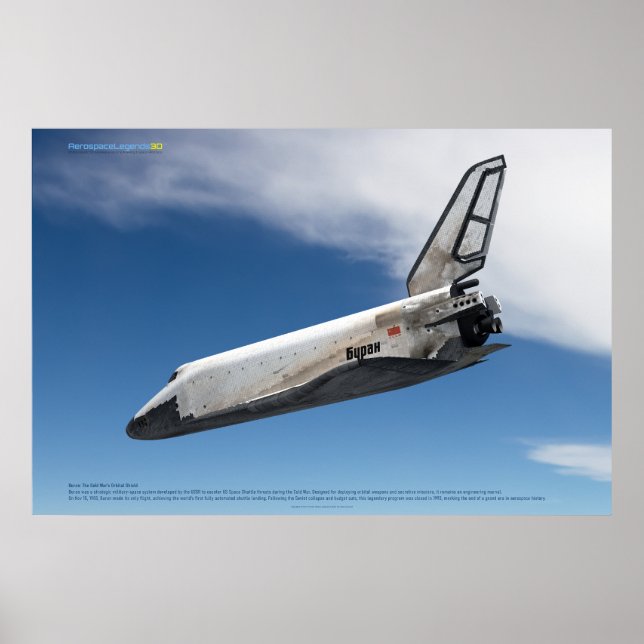 Poster Buran Spaceplane Descending Through Clouds (Frente)