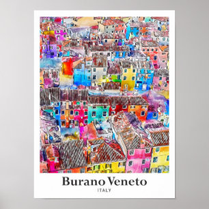 Poster Burano Veneto Itália Viagem Watercolor