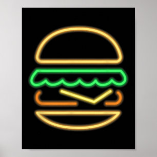Poster Burger Neon - Estilo de um Clique de Sinal Neon Re