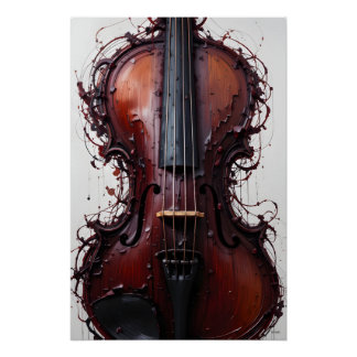 Pôster Burgundy Black Abstrato Violin