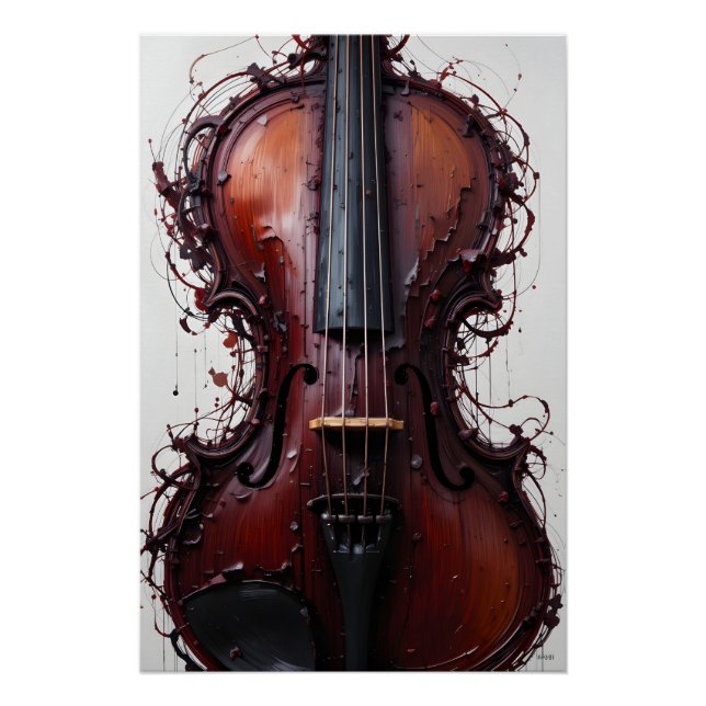 Pôster Burgundy Black Abstrato Violin (Frente)