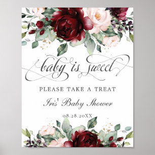 Poster Burgundy Blush Floral Baby é Sweet Tome um Tratame
