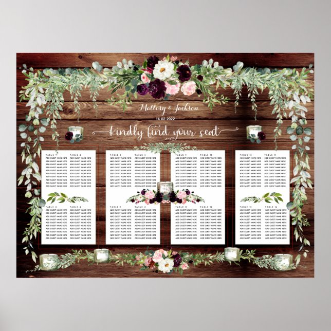 Poster Burgundy Blush Greenery Garland 160 Assentos Convi (Frente)