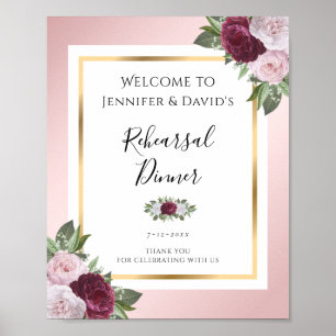 Poster Burgundy Blush Pink Rehearsal Dinner Welcome Sign